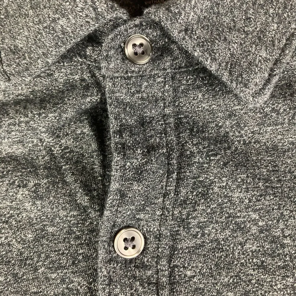 Banana Republic Mens Large Gray Heather Button Front Knit Shirt Pocket Casual L